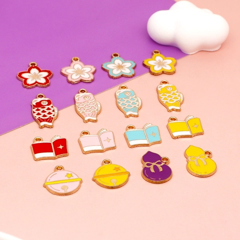 Sakura Koi Fish Enamel Charms Zinc Alloy Pendants For DIY Jewelry Making Colorful Mini Decorative Accessories