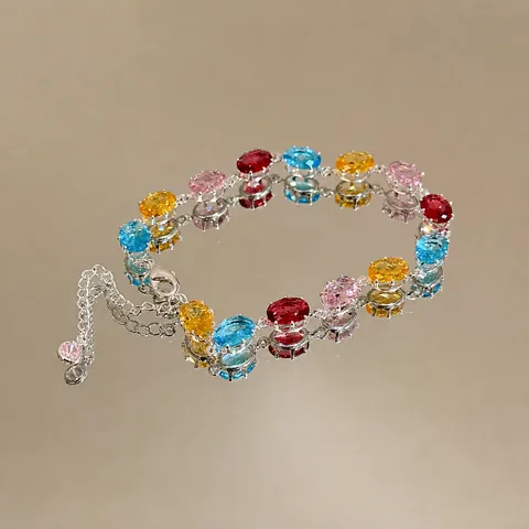 Luxury Copper Zirconia Flower Bracelet For Women Real Gold Plated Colorful Heart Geometric Link Bracelet Fashion Jewelry Gift