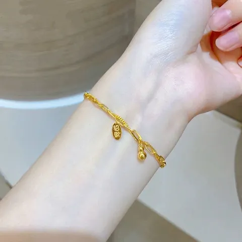 Double Layer Bracelet Titanium Steel Gold Plated Gourd Lucky Tag Minimalist New Chinese Style For Women
