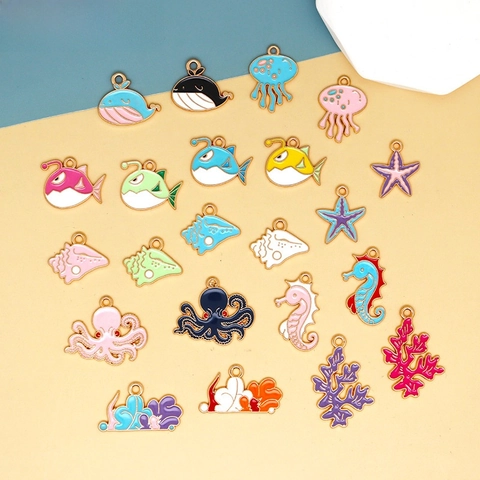 DIY Legierung Emaille Meerestier Anhänger Für Schmuckherstellung Seepferdchen Oktopus Wal Seestern Qualle Charms Für Armband Halskette Haarschmuck Damen Kinder