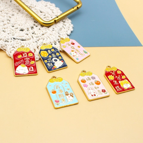 Legierung Glücksbringer Omamori Emaille Öltropfen Anhänger Für DIY Schmuckherstellung Schlüsselanhänger Chinesischer Stil Schmuckzubehör