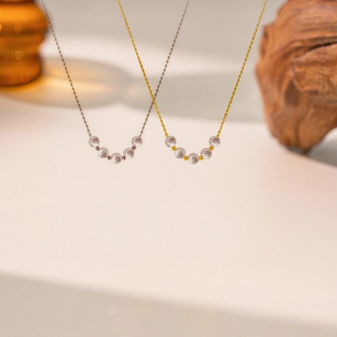 Collana Künstliche Perle Barocche Minimalista Acciaio Inossidabile Künstliche Perle Multiple Ciondolo Arco Sorriso Gioielli Donna