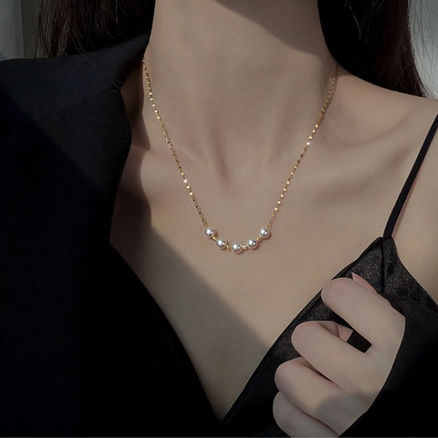 Collana Künstliche Perle Barocche Minimalista Acciaio Inossidabile Künstliche Perle Multiple Ciondolo Arco Sorriso Gioielli Donna