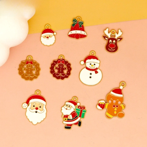 Christmas Cartoon DIY Jewelry Accessories Santa Claus Snowman Elk Gingerbread Man Enamel Alloy Pendants For Bag Decoration