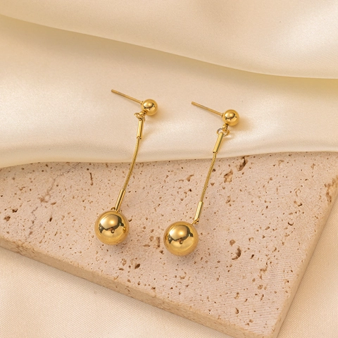 Minimalist 18K Gold Plated Stainless Steel Double Ball Pendant Drop Earrings For Women Long Geometric Dangle Jewelry Gift