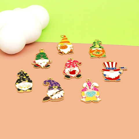 Ciondolo Gnomo Cartone Animato in Lega Smalto per Creazione Gioielli DIY Natale Halloween Pasqua Giorno di San Patrizio Accessori