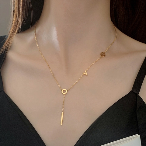 Moda LOVE Lettera Collana Acciaio Inossidabile 304 Forma A Y Lariat Barra Ciondolo Collana Per Le Donne Elegante Pendolare Gioielli Regalo