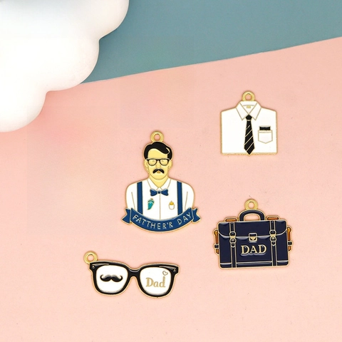 Father's Day DIY Zinc Alloy Drip Oil Pendants Trophy Briefcase Shirt Glasses Shapes For Keychain Bag Hanging Jewelry Making Charms