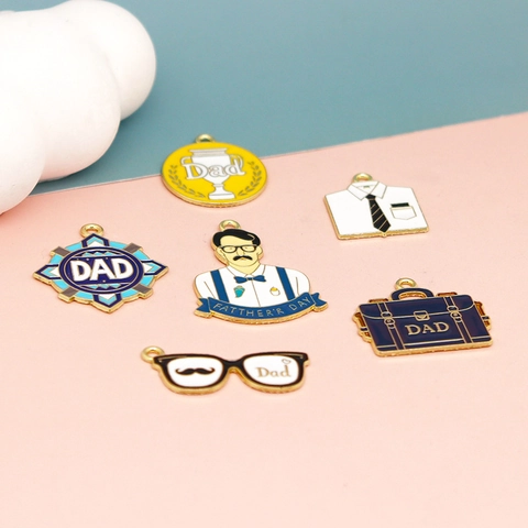 Father's Day DIY Zinc Alloy Drip Oil Pendants Trophy Briefcase Shirt Glasses Shapes For Keychain Bag Hanging Jewelry Making Charms