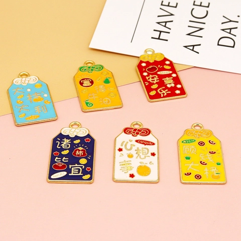 Japanese Style Good Luck Omamori Alloy Enamel Drip Pendant Charms For DIY Keychain Jewelry Making Inspirational Blessings Decorative Accessories