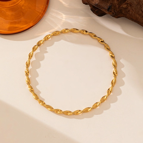 Titanium Stahl Armreif Offen Knoten Bambus Design 18K Vergoldet Minimalistischer Schmuck Für Damen