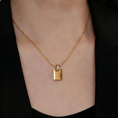 Engraved Destiny Soul Mate Square Tag Pendant Necklace 304 Stainless Steel 18K Gold Plated Zircon Simple Jewelry For Women