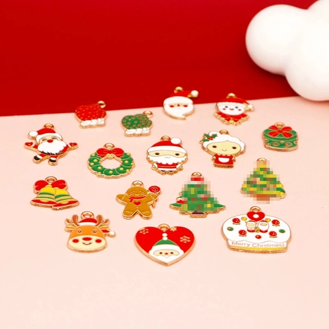 Christmas Zinc Alloy Enamel Charms For DIY Jewelry Making Santa Claus Christmas Tree Reindeer Wreath Pendants For Bracelet Keychain