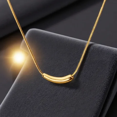 Minimalist Titanium Steel Curved Tube Pendant Necklace Women 18K Gold Plated Elegant Snake Bone Chain Clavicle Jewelry