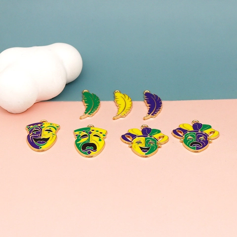 Mardi Gras Carnival Alloy Enamel Mask Feather Pendant For DIY Jewelry Necklace Keychain Making Accessory