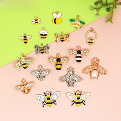 Bee DIY Jewelry Accessories Insect Animal Zinc Alloy Enamel Charms For Handmade Hair Jewelry Earrings Making Rhinestone Artificial Pearl Pendants