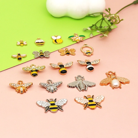 Bee DIY Jewelry Accessories Insect Animal Zinc Alloy Enamel Charms For Handmade Hair Jewelry Earrings Making Rhinestone Artificial Pearl Pendants