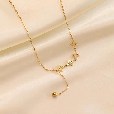 Collana A Forma Di Y Con Stella Cava Nappa Acciaio Al Titanio Placcato Oro 18K Gioielli Eleganti Per Donna Regalo