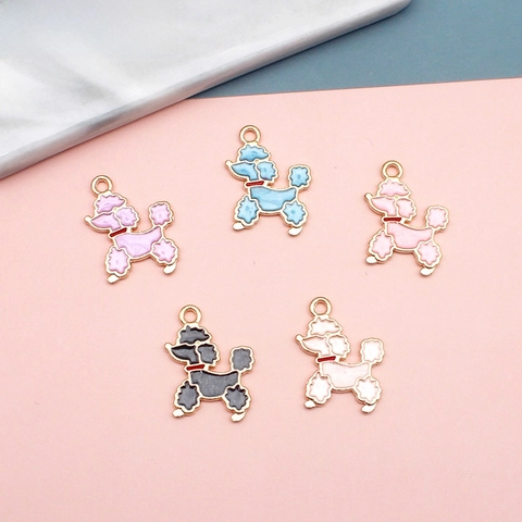 Mignon Pendentif en Alliage Émaillé Forme Chien Caniche Charme Animal Perlé pour Accessoires de Fabrication de Bijoux Bricolage