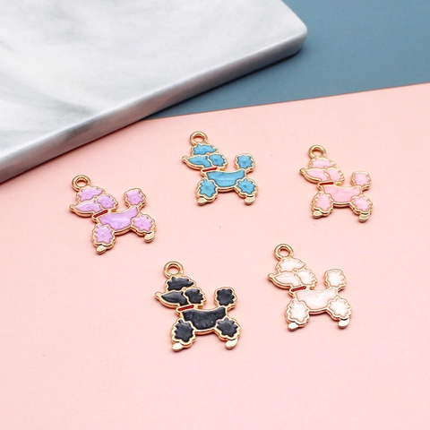 Mignon Pendentif en Alliage Émaillé Forme Chien Caniche Charme Animal Perlé pour Accessoires de Fabrication de Bijoux Bricolage