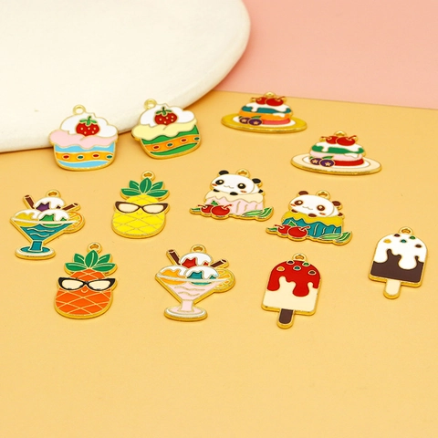 Summer Dessert DIY Alloy Enamel Charms For Jewelry Making Cake Ice Cream Panda Shapes Pendants For Earrings Necklace Craft