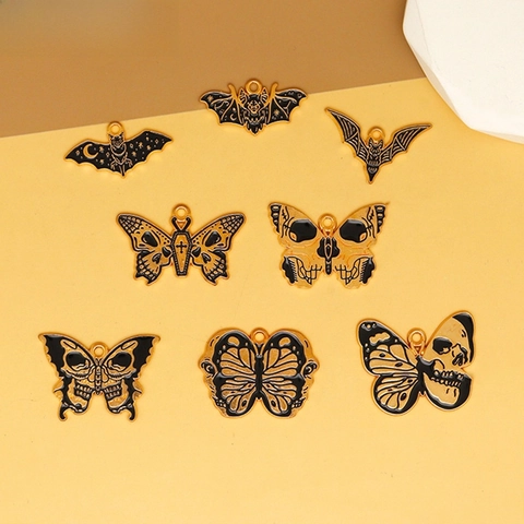 Gothic Vlinder Vleermuis Schedel Hangers Legering Emaille Donkere Stijl Voor DIY Sieraden Maken Halloween Accessoires