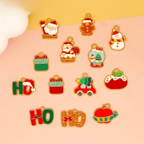 Christmas DIY Jewelry Findings Zinc Alloy Enamel Santa Claus Snowman Gingerbread Man Pendants for Necklace Bracelet Making