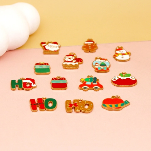 Christmas DIY Jewelry Findings Zinc Alloy Enamel Santa Claus Snowman Gingerbread Man Pendants for Necklace Bracelet Making