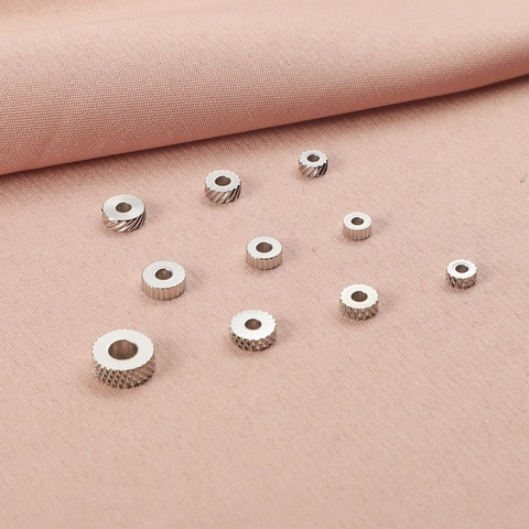 Edelstahl Perlen Rund Diagonal Netz Textur Zwischenperlen Für Schmuckherstellung DIY Zahnradförmige Metall Bastelzubehör