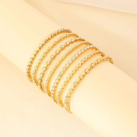 Bracciale Rigido in Acciaio Inossidabile Placcato Oro 18K Con Intarsio di Strass Scintillanti per Donna Gioielli per Feste