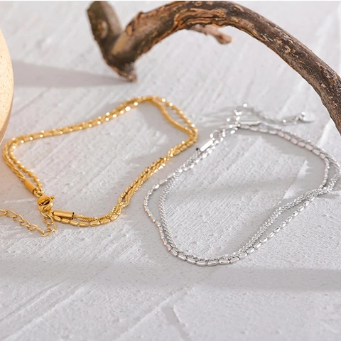 Bracciale In Acciaio Inossidabile A Doppio Strato Donna Perline Di Riso Scintillanti Catena Stellata Gioielli Eleganti