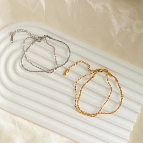 Bracciale In Acciaio Inossidabile A Doppio Strato Donna Perline Di Riso Scintillanti Catena Stellata Gioielli Eleganti