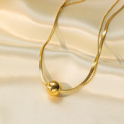Lagenhalskette Edelstahl Polierte Runde Kugel Anhänger Schlangenknochen Perlenkette Minimalistischer Schmuck Für Damen