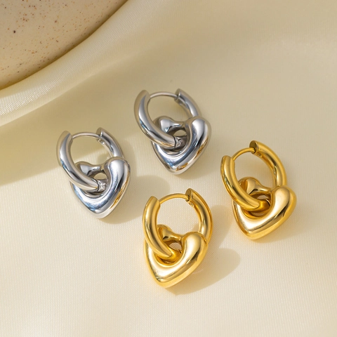 Stainless Steel Heart Hoop Earrings Detachable Polished Charm Minimalist High End Fashion Jewelry Gift For Women