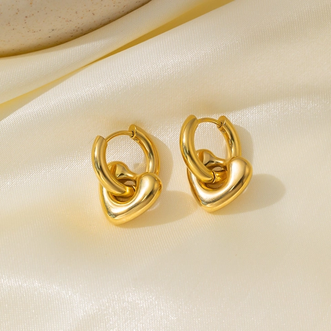 Stainless Steel Heart Hoop Earrings Detachable Polished Charm Minimalist High End Fashion Jewelry Gift For Women