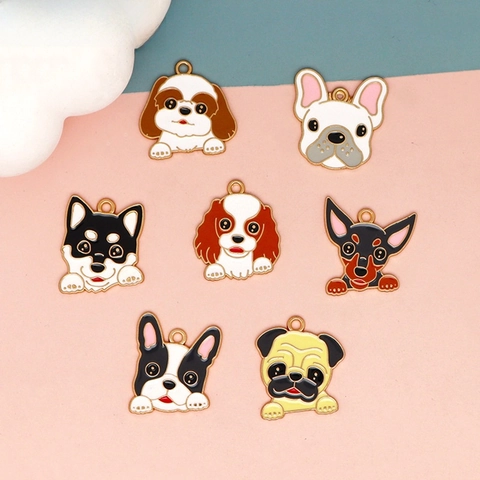 Colgantes de Perro de Dibujos Animados de Aleación de Esmalte para Hacer Joyas Dijes de Animales Lindos para Collar Pendiente