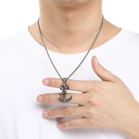Retro Titanium Steel Anchor Pendant Necklace Men Punk Gothic Eagle Skull Rudder Cross Nautical Jewelry Gift