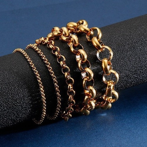 Rolo Chain Bracelet Stainless Steel Punk Hip Hop Style Unisex Jewelry High Polished Finish Simple Geometric