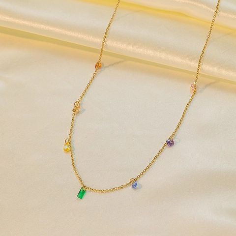Collana E Bracciale E Cavigliera In Cristallo Arcobaleno Placcato Oro 18K Acciaio Al Titanio Gioielli Geometrici Da Donna