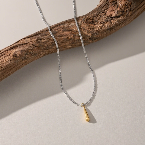 Collier Pendentif Goutte D'eau Minimaliste Acier Inoxydable Bicolore Bijoux Géométriques Élégants Pour Femmes