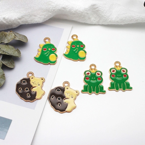 DIY Alloy Enamel Cartoon Animal Pendants For Jewelry Making Cute Little Dinosaur Frog Bear Shapes Necklace Earring Findings