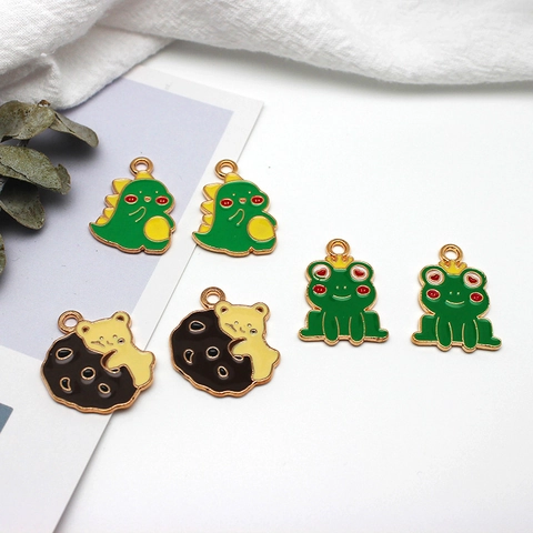 DIY Alloy Enamel Cartoon Animal Pendants For Jewelry Making Cute Little Dinosaur Frog Bear Shapes Necklace Earring Findings
