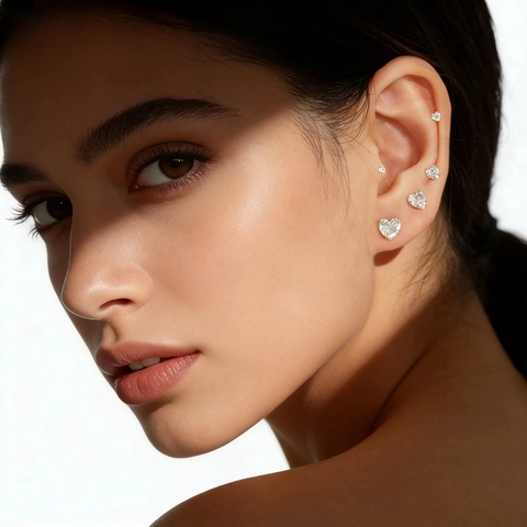 Boucles d'Oreilles Clous en Argent Sterling 925 Cœur en Strass pour Femmes Bijoux Sophistiqués à Fermoir à Vis