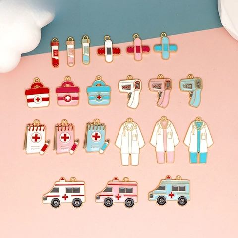 Nurse Day DIY Zinc Alloy Medical Supplies Ambulance Thermometer Enamel Charms For Keychain Bag Pendant Making Accessories