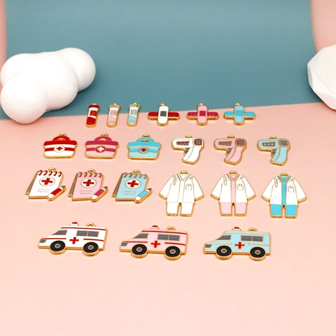 Nurse Day DIY Zinc Alloy Medical Supplies Ambulance Thermometer Enamel Charms For Keychain Bag Pendant Making Accessories