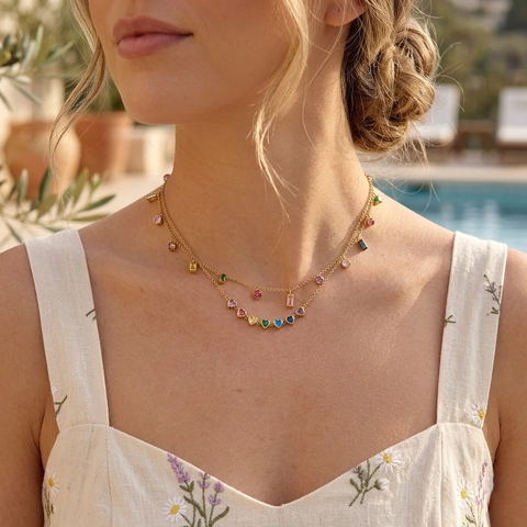 Edelstahl Farbige Strass Herz Anhänger Halskette Für Damen 18K Vergoldet Nischen Luxus Urlaub Choker Schmuck