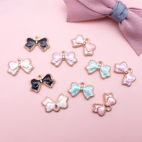 Accessoires de Bijouterie DIY Pendentif Nœud Papillon en Alliage Émaillé Mignon Frais Ruban de Nœud Charme pour Boucles d'Oreilles Élastiques Bijoux