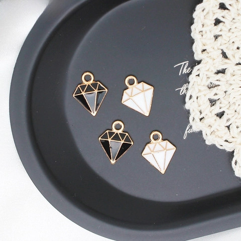 Dijes de Aleación Esmaltada en Forma de Diamante DIY Colgante Geométrico para Collar Pulsera Fabricación de Joyas Negro Blanco