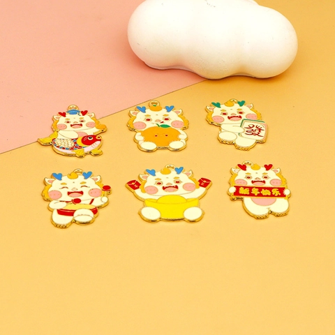 Chinese Zodiac Dragon Enamel Charms Zinc Alloy DIY Jewelry Accessories For Keychain Bag Decor Lunar New Year Gift