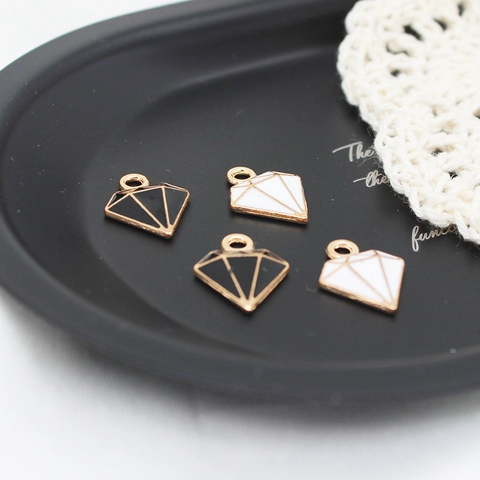 Dijes de Aleación Esmaltada en Forma de Diamante DIY Colgante Geométrico para Collar Pulsera Fabricación de Joyas Negro Blanco